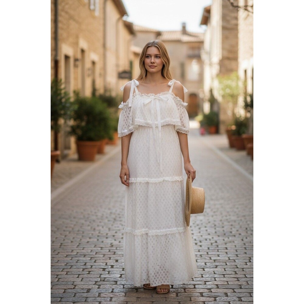 VTG Jennifer 11 Maxi Dress Taffeta Tiered Tulle Romantic Hippie Prom Wedding 80s